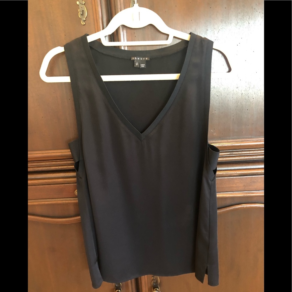 THEORY Black Silk v-neck tank Small